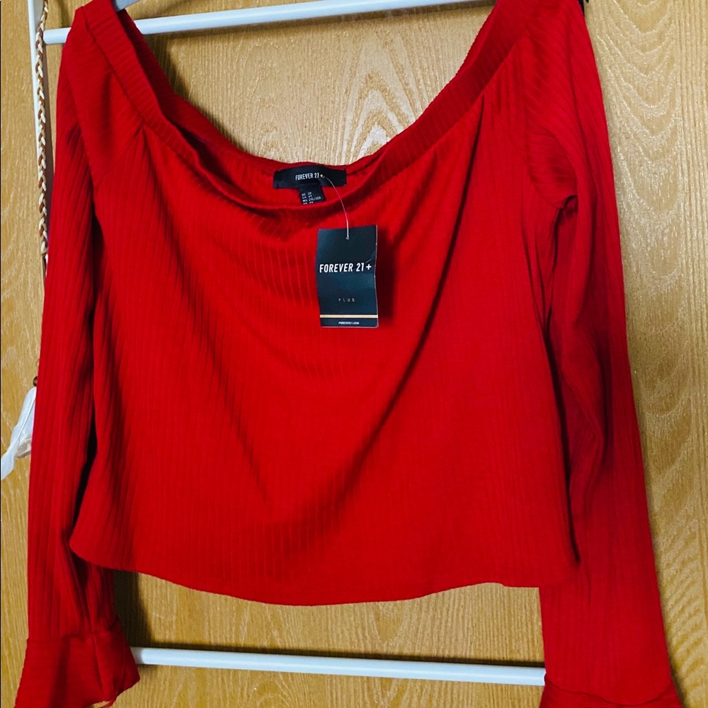 NWT🔥FOEVER 21 PLUS Red Knit Top Off Shoulder
